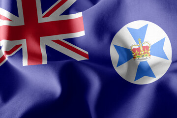 3D illustration flag of Queensland is a region of Australia. Wav
