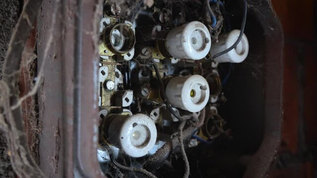 D type fuses and holders in old type of fuse box, 4k video