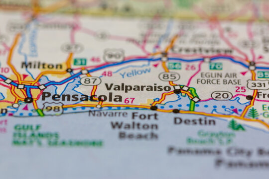 04-30-2021 Portsmouth, Hampshire, UK, Valparaiso Florida USA Shown On A Geography Map Or Road Map