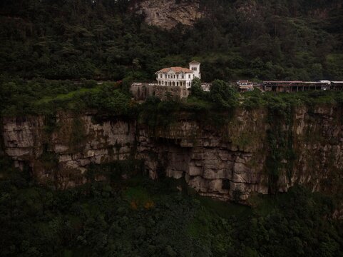 Aerial panorama view of renovated Salto del Tequendama Museum Hotel in Bogota Soacha Cundinamarca Colombia South America