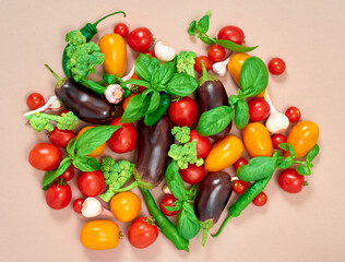 Flat lay composition with fresh vegetables.