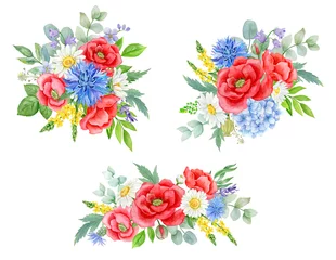 Raamstickers Bloemen watercolor set with wild flowers