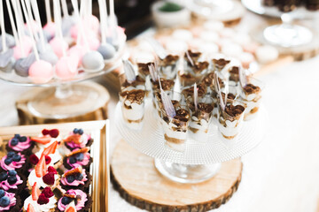 Delicious wedding reception candy bar dessert table