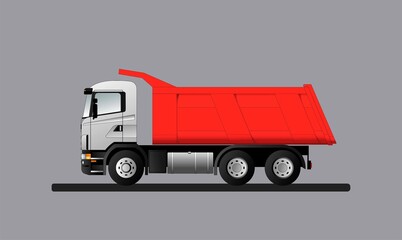 European truck dump truck for the transportation of bulk cargo with a lifting capacity of 20 tons. Vector illustration.