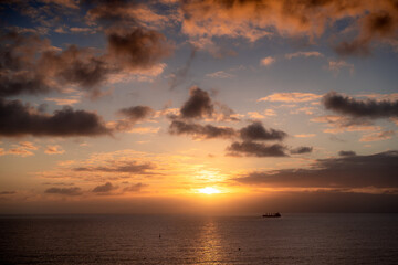 Las Palmas de Gran Canary bay at sunrise. Seascape.