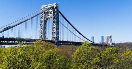 New York City Washington bridge sky beautiful panorama trees blue usa 