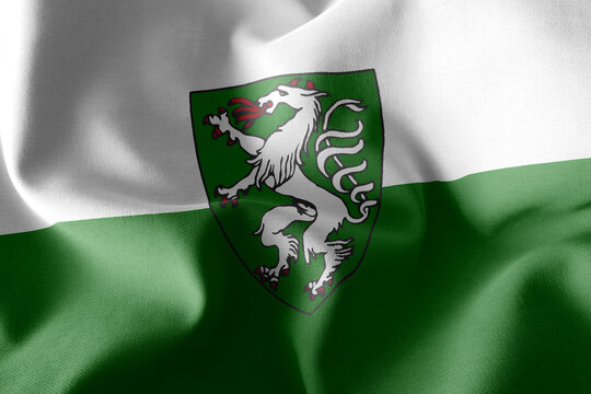 3D illustration flag of Styria is a region of Austria. Waving on