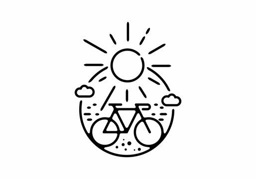 Black line art illustration of bicycle in circle shape