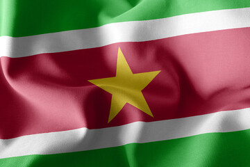 3D rendering illustration flag of Suriname. Waving on the wind f