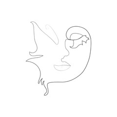abstract face with butterfly one line drawing. Portret minimalistic style