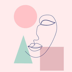 Contemporary continuous one line drawing. Decor Printable Art, Abstract Art Prints, Modern Wall Art, House Warming Gift. Hand drawn portrait in modern abstract graphic style.