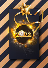 Happy New Year 2022 text design. Cover of business diary for 2022 with wishes. Brochure design template, card, banner. Isolated on white background. Year of the Tiger 2022. Vector illustration.