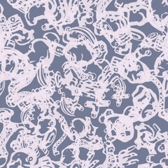 Seamless pattern of abstract light pink elements on a gray background for textiles.