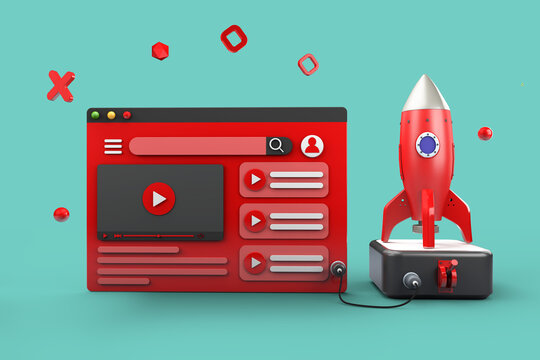 social connected to a rocket about to take off, 3d illustration