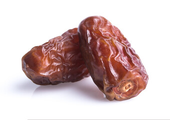 Fruits of date palm Phoenix dactylifera on white background,Dried dates