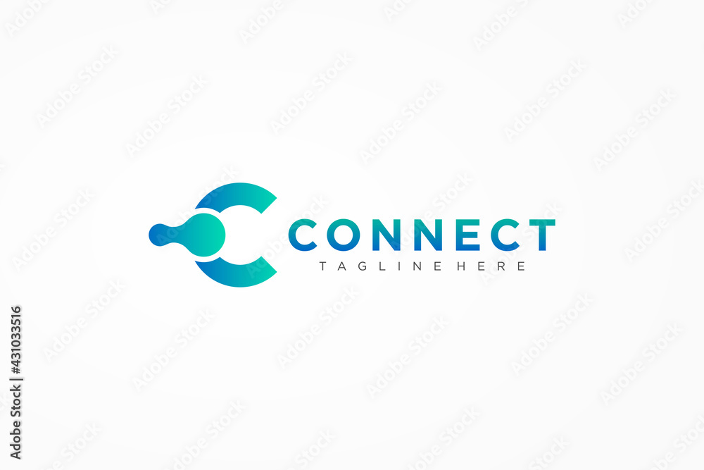 Poster abstract initial letter c logo. blue gradient circular rounded infinity style with connected dots. u