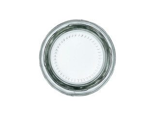 Empty glass jar for juice, canned food and food. Isolated on a white background top view