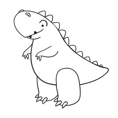 Cute cartoon dinosaur character for children. Black and white illustration for coloring book