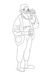 A gray-haired old man, a grandfather with glasses. Contour vector cartoon illustration