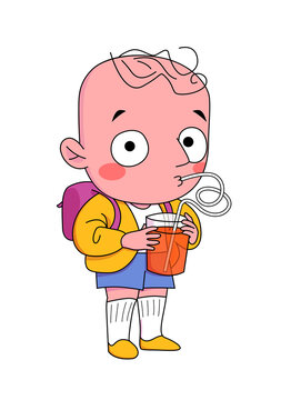 Kid In A Yellow Jacket. Colored Vector Cartoon Illustration. Cartoon Character.