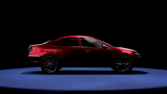 3d visualization red car on the side in the dark on a background