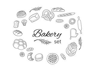 Bakery doodels hand drawn collection. Vector illustration.