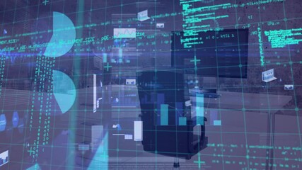 Statistical data processing over grid network against empty office in background