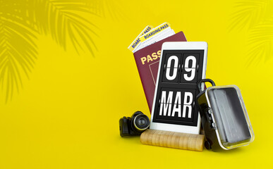 March 9th. Day 9 of month, Calendar date. Mechanical calendar display on your smartphone. The...