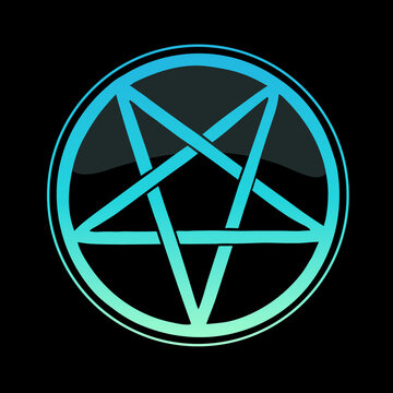 mystical bright neon pentagram on black background
