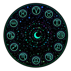 bright round calendar of zodiac signs
