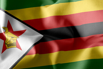 3D rendering illustration flag of Zimbabwe. Waving on the wind f