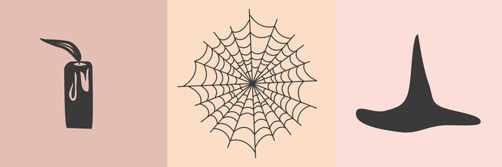 Collection of mystical and mysterious illustrations in hand drawn style. Skulls, animals, space objects, magic ball, crystals, hands.