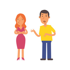 Obraz premium Girl was offended. Men will not understand what is matter. Vector characters