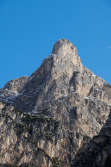 The beautiful Braies lake in late autumn with a little snow, Pearl of the Dolomite lakes is an UNESCO heritage and is located in the Braies Alto Adige,Italy