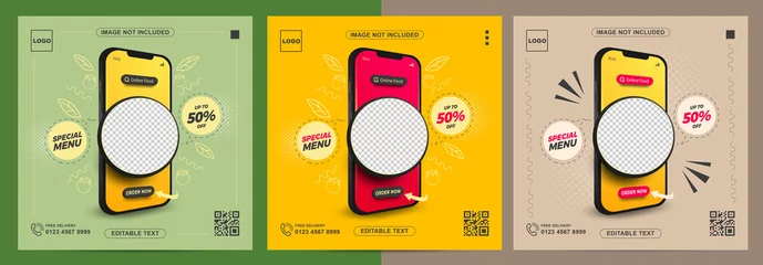 Poster Set of online food promotion with mobile on social media post © Sizah