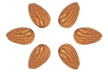 Group of almonds nuts isolated on white background.