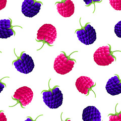 Pattern with glossy blackberries and raspberries