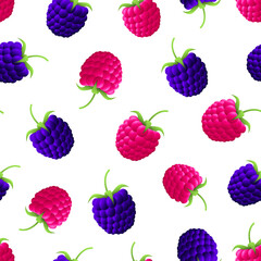 Pattern with glossy blackberries and raspberries
