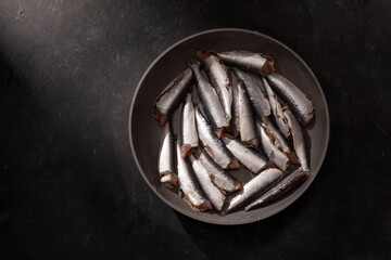 Top view of fresh and cleaned adriatic sardines. Studio isolated