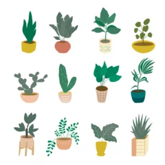Tuinposter Houseplants set. Design elements, for stickers, icons, for gliders, for printing. Vector flat illustration. Isolated. © GreatPeachy