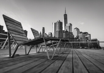 Fototapeta premium downtown city New York place beautiful black white panorama vacation relax chairs 