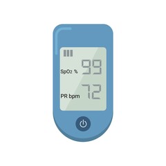 Pulse Oximeter, finger medical device icon with normal value. Health care icon for blood saturation test.Vector illustration on white background