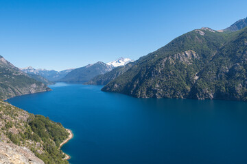Fototapeta na wymiar Beautiful view of Lake Nahuel Huapi and the Andes Mountains from San Carlos de Bariloche, Argentina.