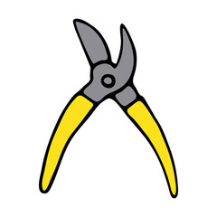 Garden Secateurs Icon. Doodle Cartoon Style Garden Pruner Vector icon isolated on white background