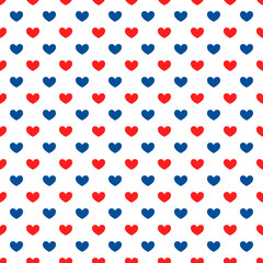 American patriotic seamless pattern. USA traditional background.  Red blue white hearts backdrop. Vector template for fabric, textile, wallpaper, wrapping paper, etc