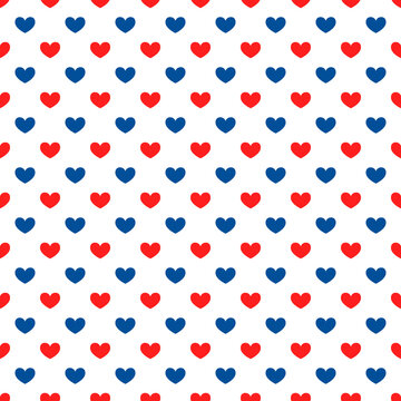 American patriotic seamless pattern. USA traditional background.  Red blue white hearts backdrop. Vector template for fabric, textile, wallpaper, wrapping paper, etc
