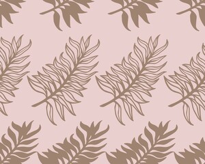seamless pattern with tropical leaves, summer light background, monstera, exotic plants, earth tones, stylized vector graphics