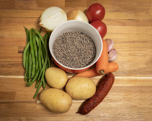 ingredients to make lentils with chorizo