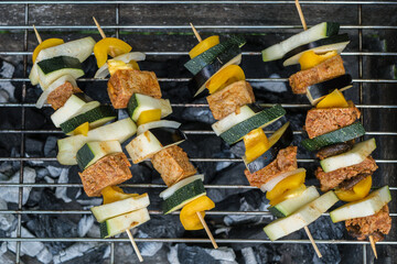 Vegetable and tofu skewers