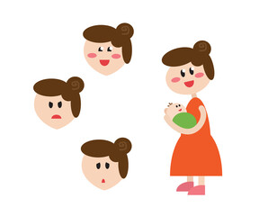 Mother and child on a white background. Motherhood. Cartoon. Illustration.